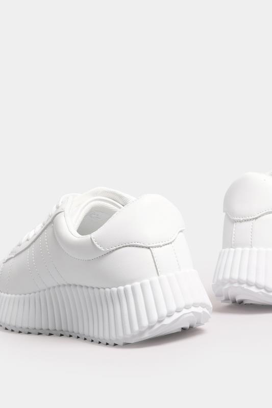 White Ribbed Platform Trainers In Extra Wide EEE Fit | Yours Clothing 4