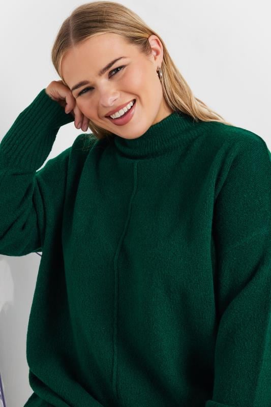 YOURS Plus Size Green High Neck Seam Detail Jumper | Yours Clothing 4