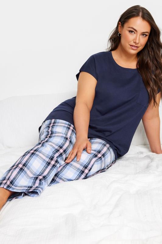 Plus Size  YOURS Curve Navy Blue Check Pyjama Set