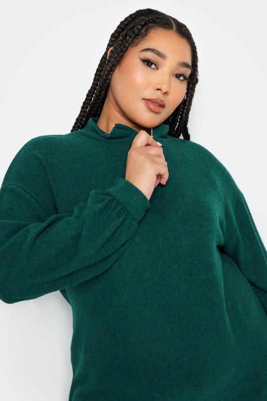 YOURS Plus Size Dark Green Soft Touch Zip Neck Jumper Dress | Yours ...