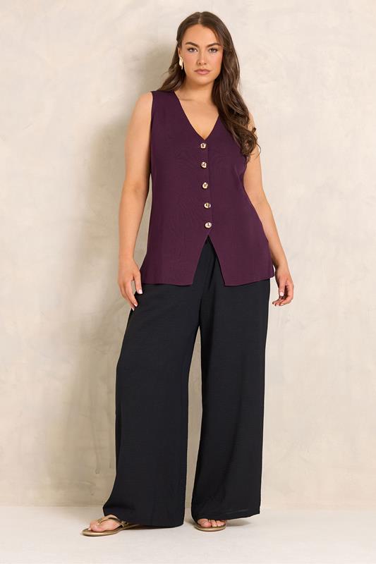 EVANS Plus Size Plum Purple Knitted Waistcoat | Evans 1
