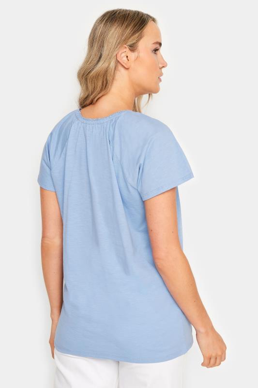 LTS Tall Women's Blue Crochet Detail Raglan T-Shirt | Long Tall Sally 3