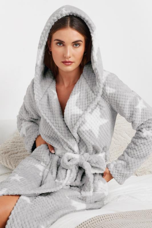 LTS Tall Grey Star Print Waffle Dressing Gown | Long Tall Sally 2