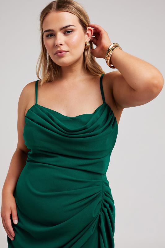 YOURS LONDON Plus Size Green Cowl Neck Gathered Dress | Yours Clothing 1