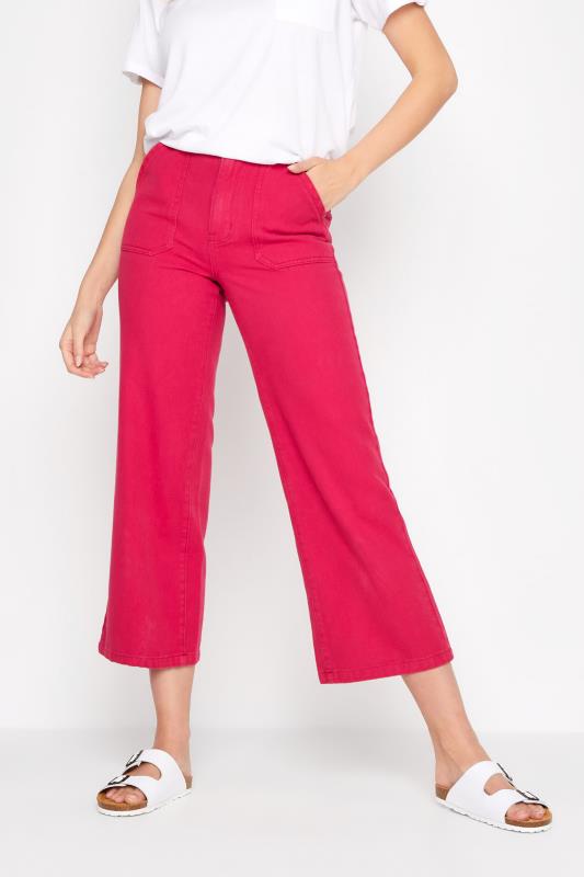 LTS Tall Bright Pink Cotton Twill Wide Leg Cropped Trousers 1