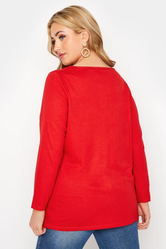 Curve Bright Red Long Sleeve Basic T-Shirt 3