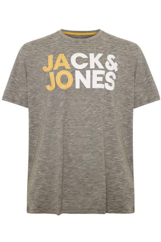 JACK & JONES Big & Tall Khaki Green Marl Logo Crew Neck T-Shirt 1