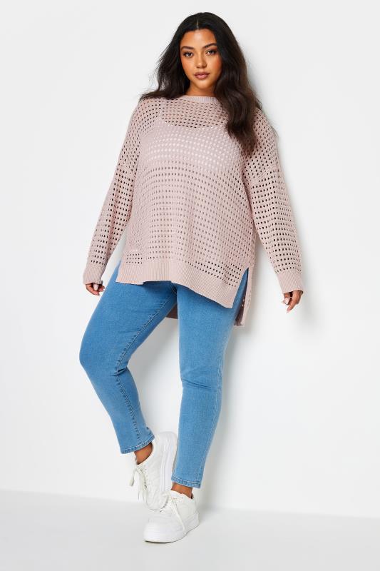 YOURS Plus Size Pink Side Split Crochet Jumper | Yours Clothing