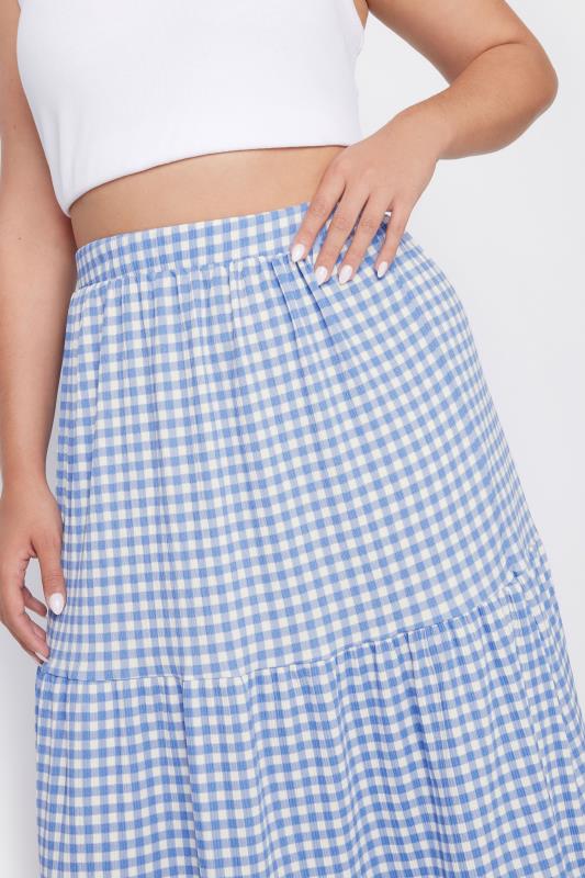 YOURS Plus Size Blue Gingham Textured Maxi Skirt | Yours Clothing 4