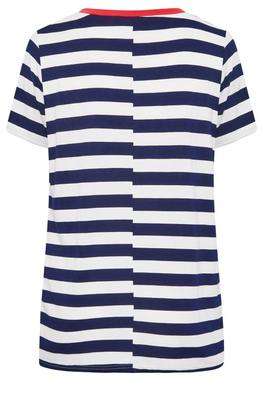 LIMITED COLLECTION Plus Size Navy Blue Stripe Contrast Collar Stripe T-Shirt | Yours Clothing  8