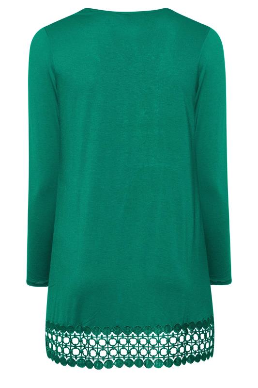 Plus Size Green Crochet Trim Long Sleeve Tunic Top | Yours Clothing 7