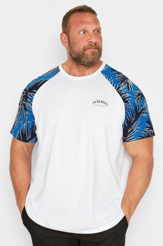 Men's  JACK & JONES Big & Tall White & Blue Contrast Sleeve T-Shirt