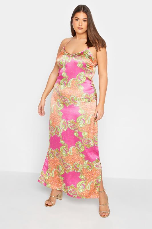 LTS Tall Women's Pink Paisley Print Satin Slip Cami Dress | Long Tall Sally 2