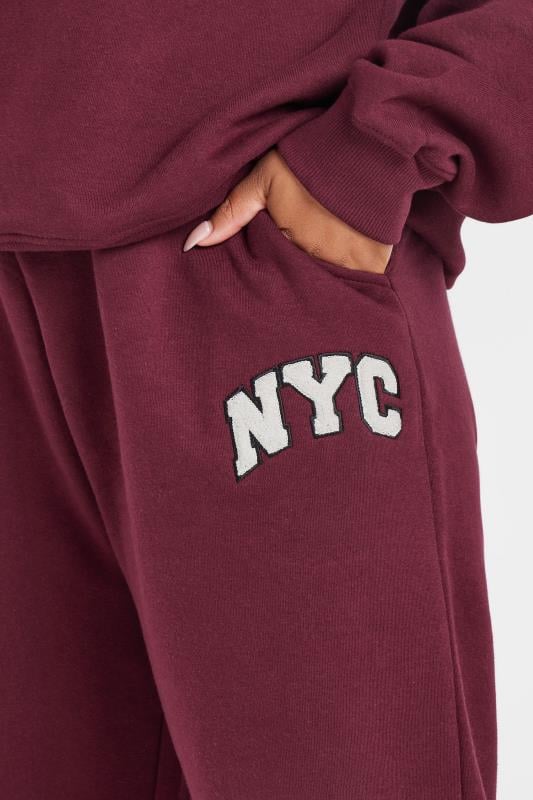 YOURS Plus Size Burgundy Red 'NYC' Slogan Joggers | Yours Clothing  4