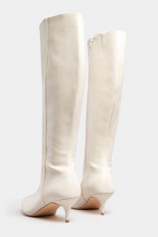 LTS Ivory White Faux Leather Knee High Heeled Boots In Standard Fit | Long Tall Sally 5