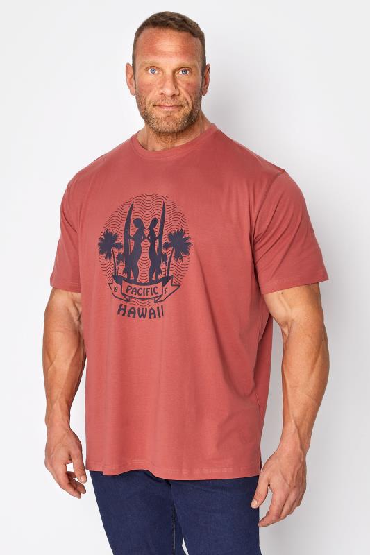Plus Size  ESPIONAGE Big & Tall Orange Hawaii Print T-Shirt