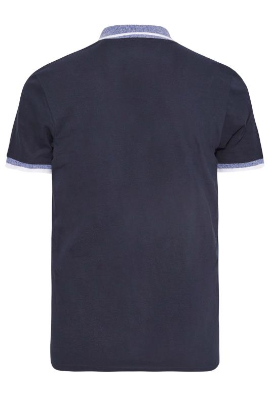 BadRhino Big & Tall Navy Blue Contrast Collar Polo Shirt 3
