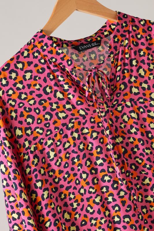 EVANS Plus Size Pink Leopard Print Tie Neck Blouse | Evans 7