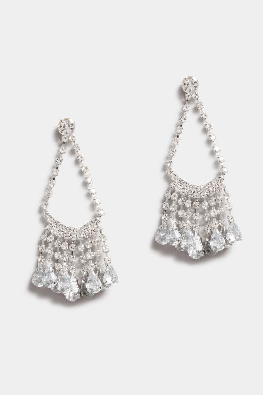Silver Tone Diamante Drop Earrings | Yours Clothing 2