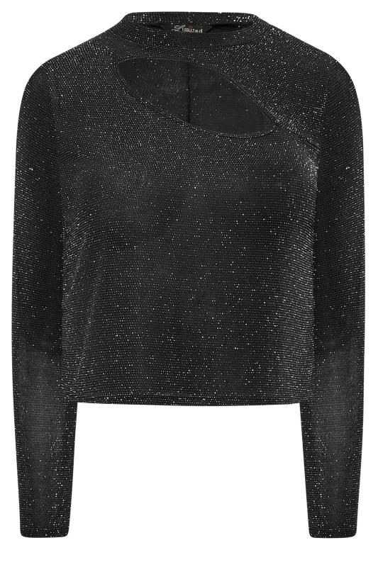 LIMITED COLLECTION Plus Size Black Glitter Cut Out Crop Top | Yours Clothing 6