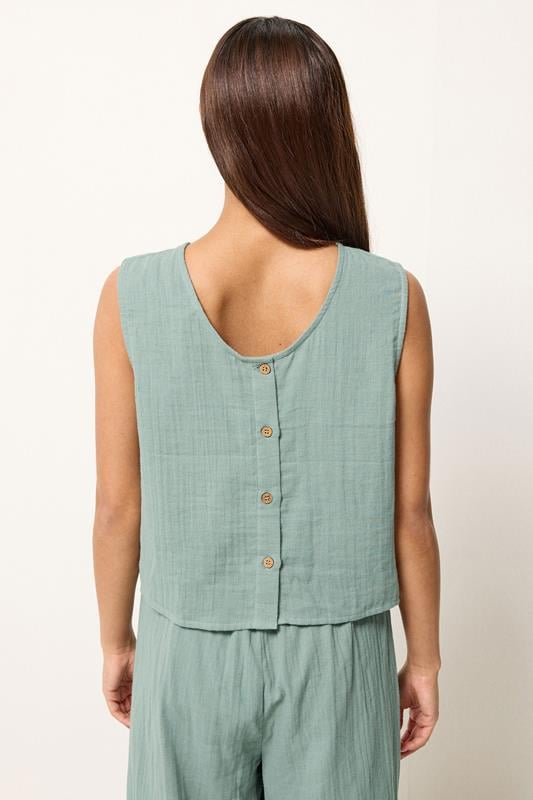 PixieGirl Petite Women's Set Sage Green Cotton Cheesecloth Top & Trousers | PixieGirl 4
