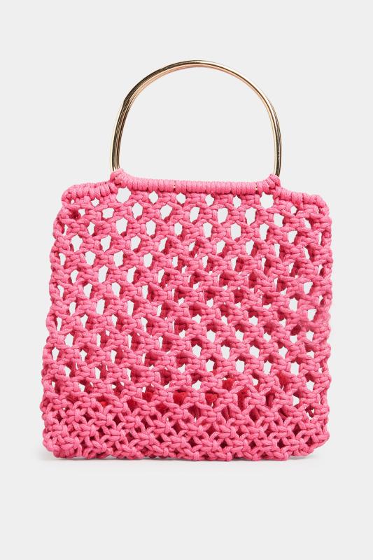 Plus Size Pink Crochet Handle Bag | Yours Clothing 3