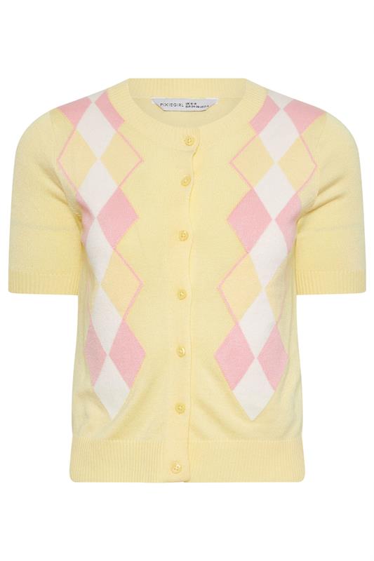 PixieGirl Petite Women's Lemon Yellow Argyle Cardigan | PixieGirl 5