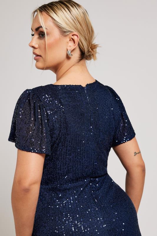 YOURS LONDON Plus Size Navy Blue Sequin Embellished Wrap Dress | Yours Clothing 5