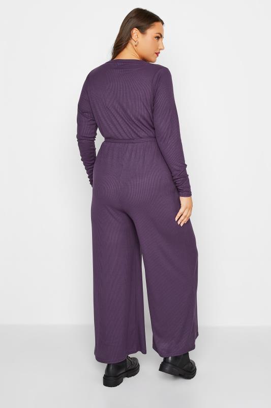 LIMITED COLLECTION Plus Size Purple Ribbed Wide Leg Jumpsuit | Yours Clothing 4
