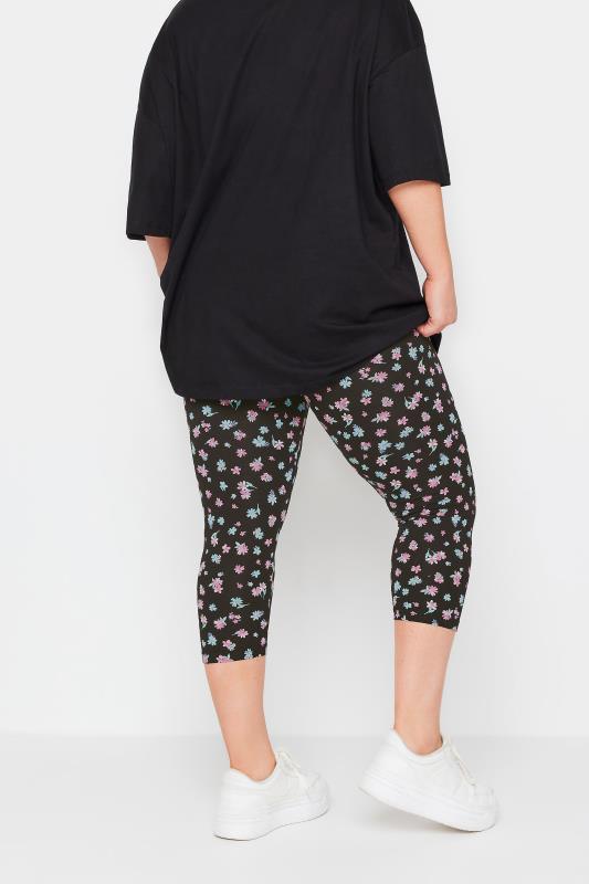 YOURS Plus Size 2 PACK Black & White Ditsy Floral Print Cropped Leggings | Yours Clothing 5