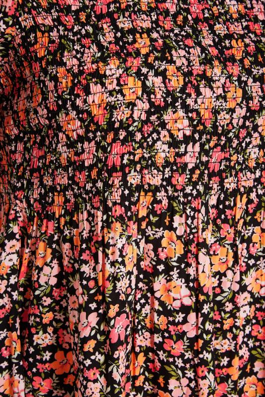 Plus Size Black & Orange Floral Print Shirred Smock Top | Yours Clothing  5