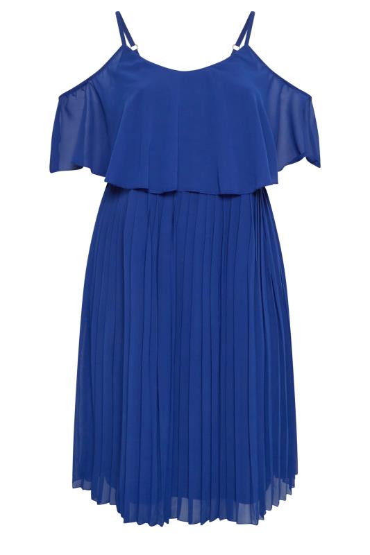 YOURS LONDON Plus Size Cobalt Blue Pleated Overlay Midi Dress | Yours Clothing 7