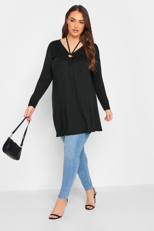 Plus Size Black Ring Detail Swing Top | Yours Clothing 2