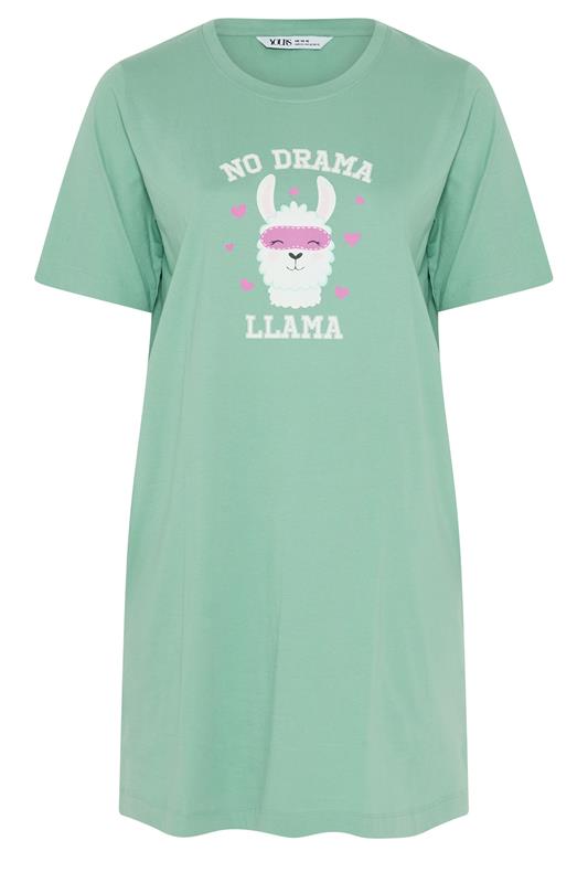 YOURS Plus Size Green Llama Side Split Nightdress | Yours Clothing 5