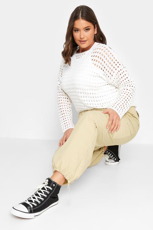 YOURS Curve Plus Size Stone Brown Cargo Parachute Trousers | Yours Clothing  3