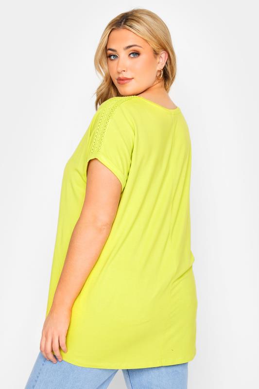 Plus Size Yellow Crochet Detail Short Sleeve T-Shirt | Yours Clothing  3