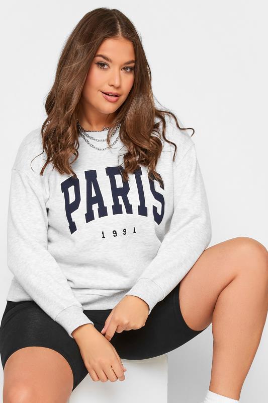 Plus Size Grey 'Paris' Slogan Sweatshirt | Yours Clothing 1
