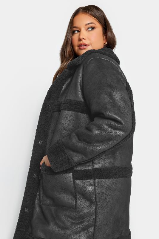 YOURS Curve Black Faux Fur PU Jacket | Yours Clothing 3