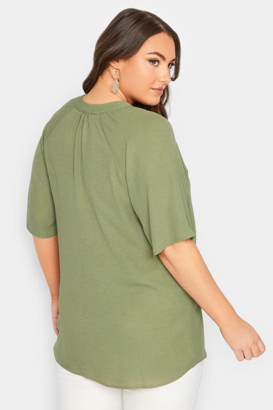 YOURS Plus Size Khaki Green V-Neck Blouse | Yours Clothing 3