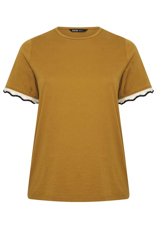YOURS Plus Size Yellow Metallic Crochet Trim T-Shirt | Yours Clothing  6
