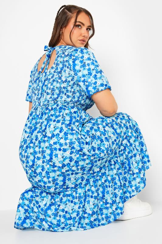 LIMITED COLLECTION Plus Size Curve Blue Ditsy Print Shirred Midaxi Dress | Yours Clothing  5
