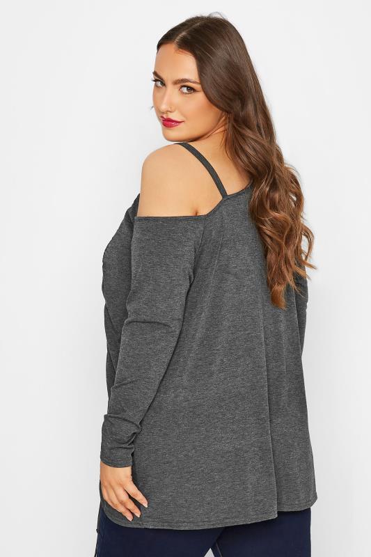 LIMITED COLLECTION Plus Size Charcoal Grey Ruched One Shoulder Top | Yours Clothing 3