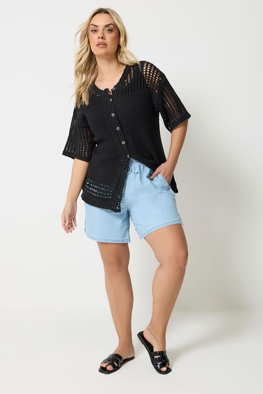 YOURS Plus Size Black Open Stitch Cardigan | Yours Clothing 1