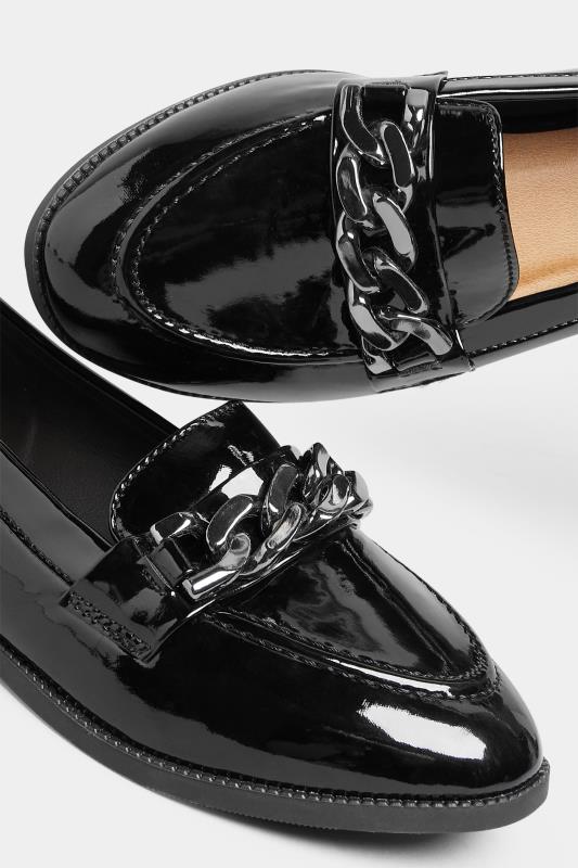 PixieGirl Black Patent Chain Detail Loafers In Standard D Fit 5