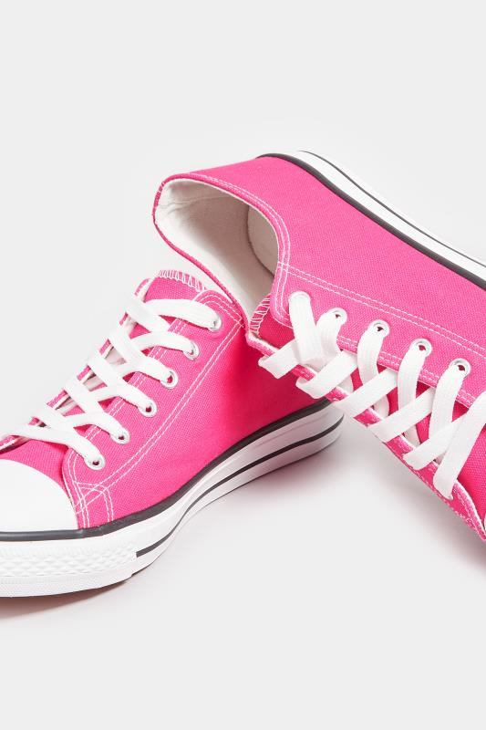 Bright Pink Canvas Low Trainers In Wide E Fit | Yours Clothing  5