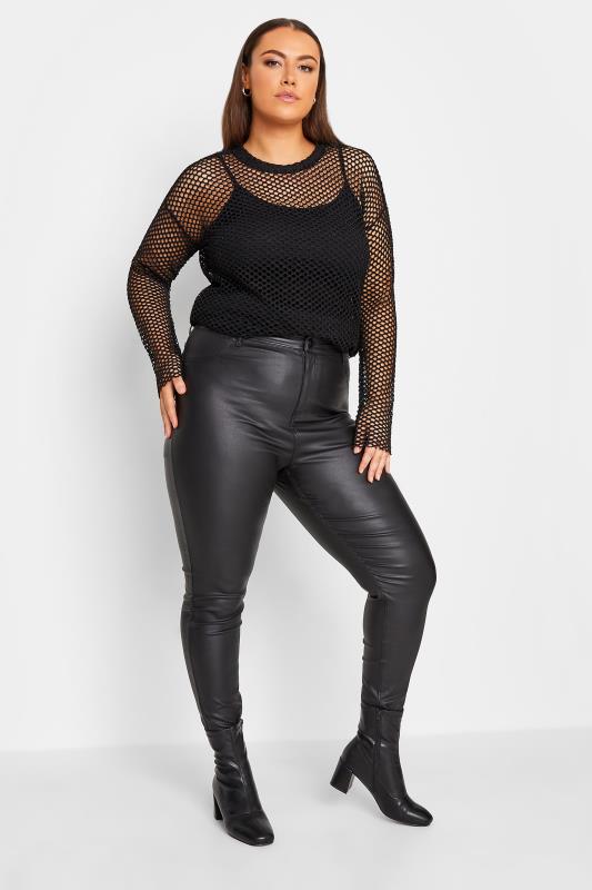 YOURS LUXURY Plus Size Black Open Knit Jumper | Yours Clothing  2
