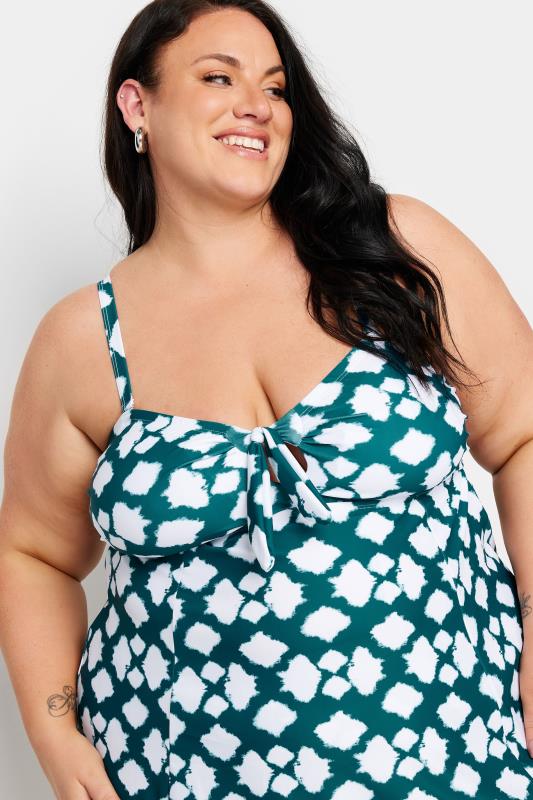 YOURS Plus Size Green Abstract Spot Knot Front Swim Dress | Yours Clothing 8