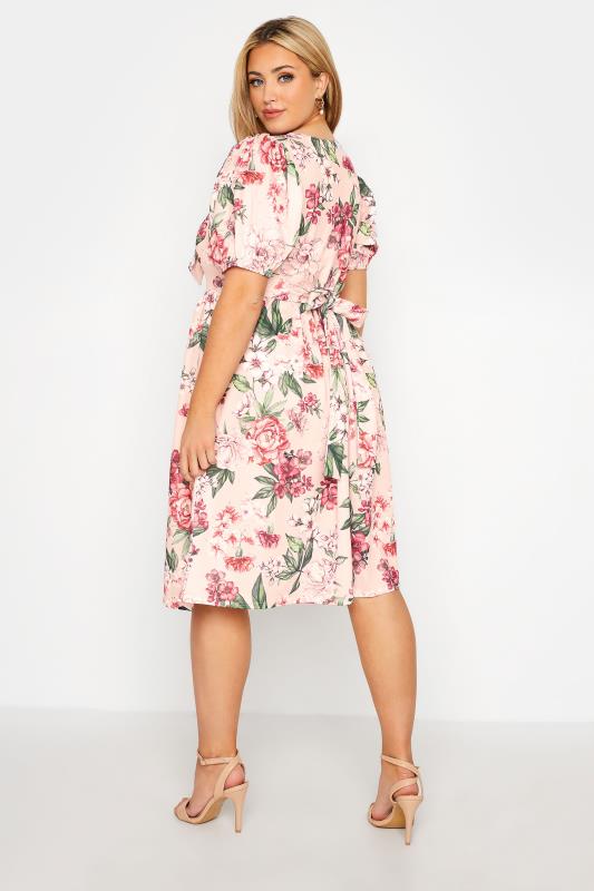 YOURS LONDON Curve Pink Floral Print Bow Front Midi Dress 3