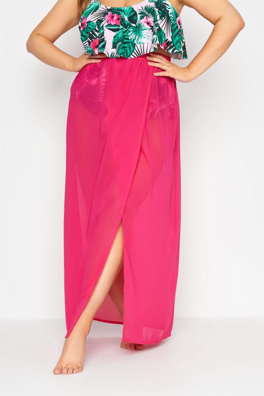 Plus Size  Curve Hot Pink Side Split Beach Skirt