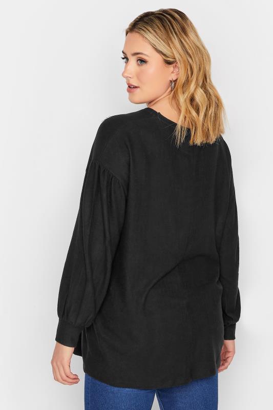 YOURS LUXURY Curve Black Pearl & Stud Embellished Soft Touch Puff Sleeve Top | Yours Clothing 3